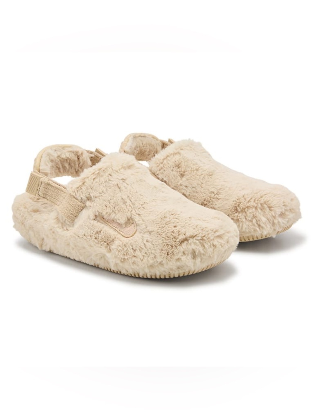Nike Women's Fuzzy Slingback Slippers in Beige 🤍